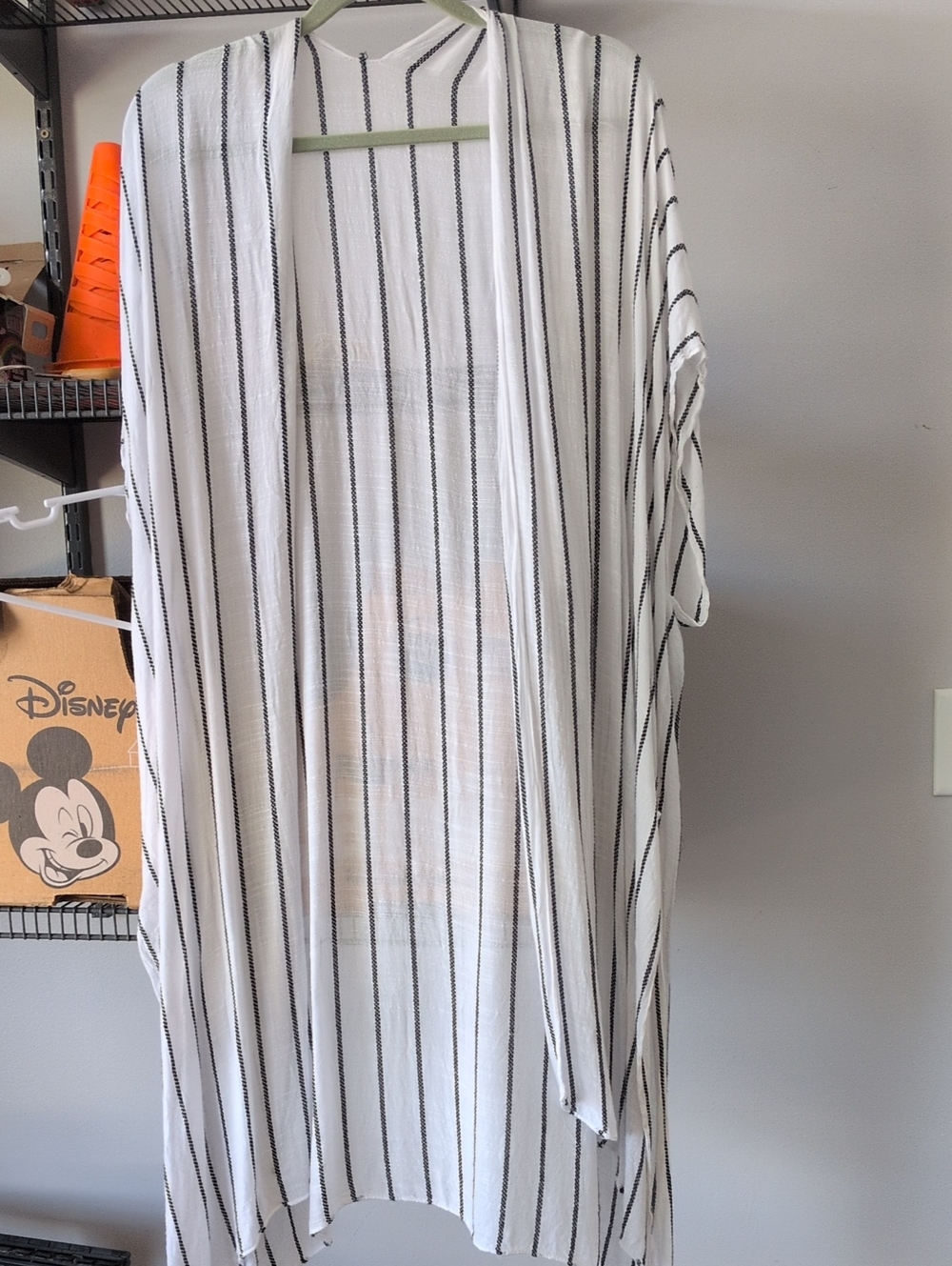 White Open-Front Striped Duster Kimono